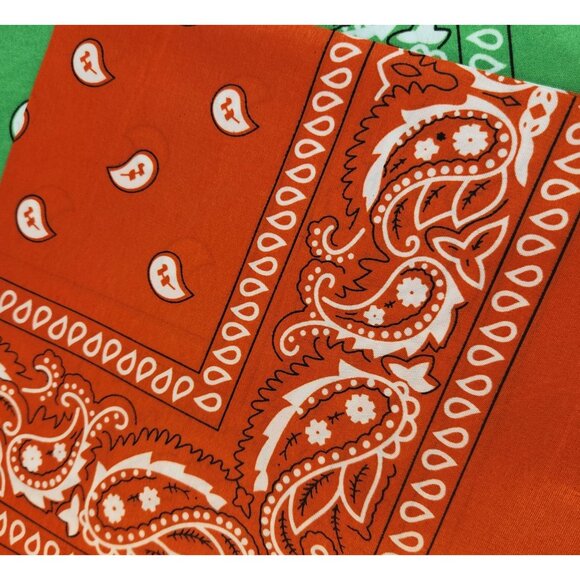 Orange Green Yellow Colorful Bandanas 21x21 Inch Square Western Style - Picture 3 of 7
